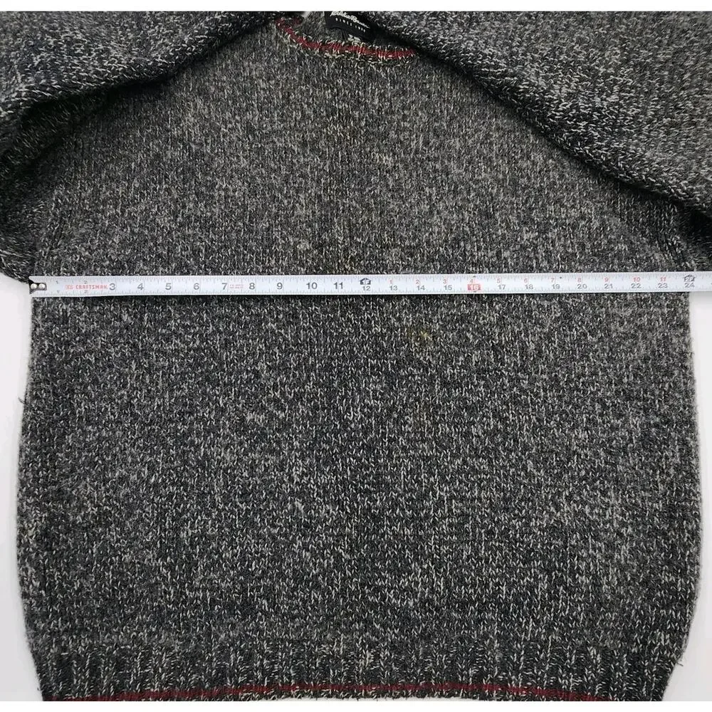 Vintage Eddie Bauer Mens Wool Sweater Dark Grey Red Trim Size XXL